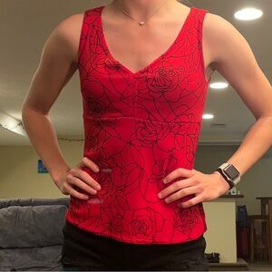 Vintage Weekenders Black and Red Floral Tank Top